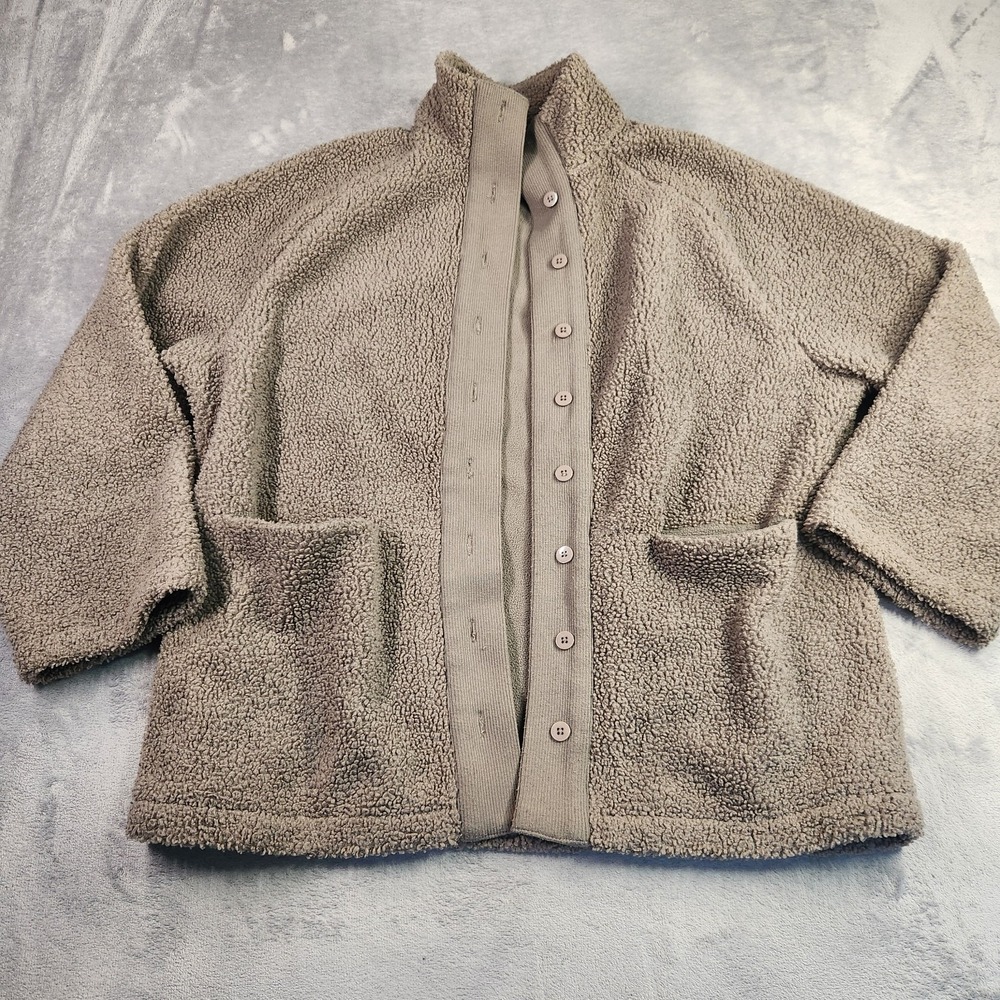Mango Home Brown Sherpa Fleece Button Front Cardigan Jacket Coat Size S Small
